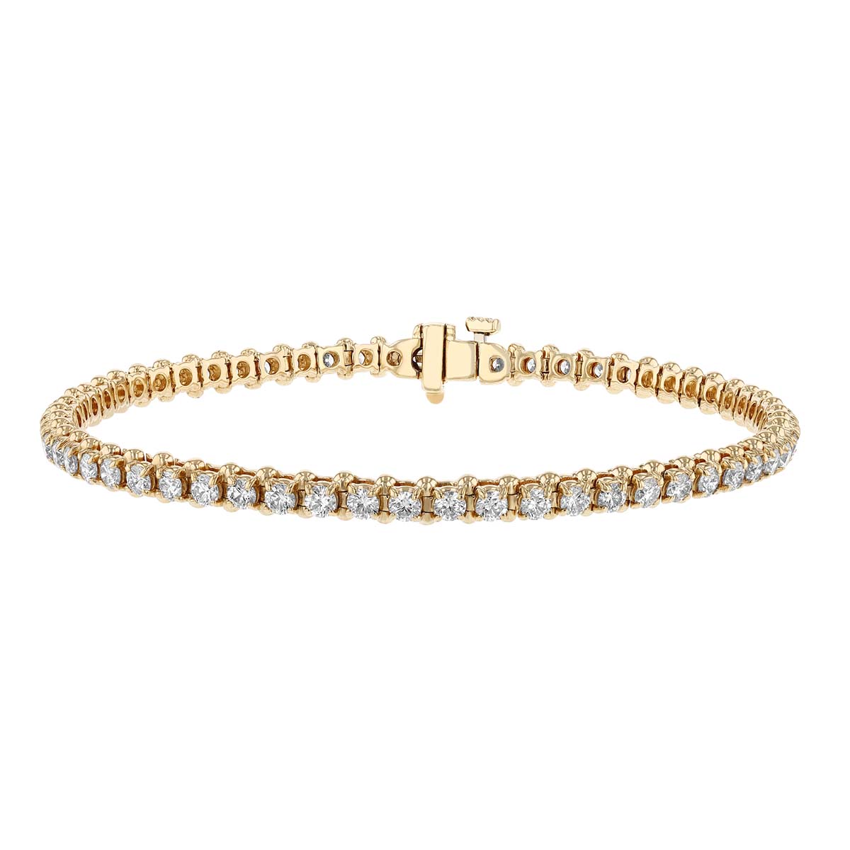 Diamond 4 Prong Low Set Tennis Bracelet in Yellow Gold, 3.00 aptw
